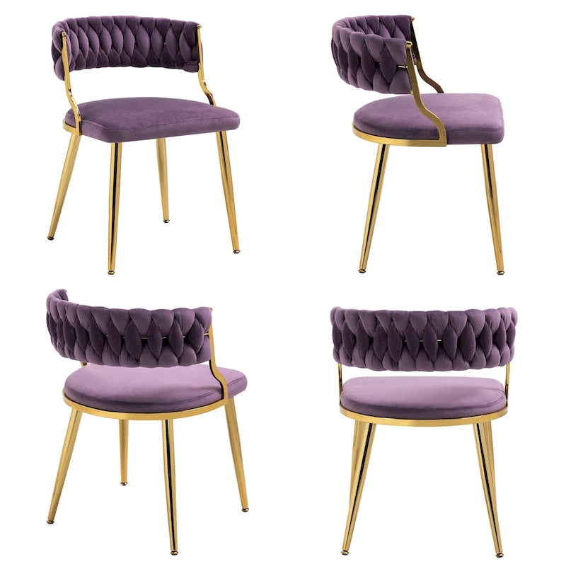 Velvet Dining Chairs with Gold Metal Legs and High-Density Cushion, Set of 4