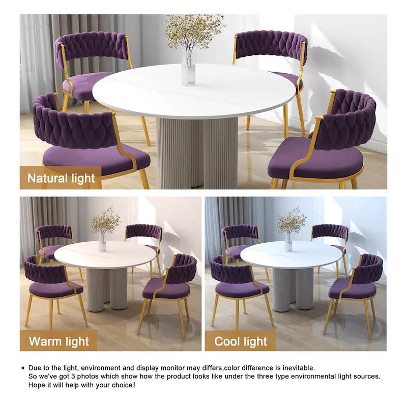 Velvet Dining Chairs with Gold Metal Legs and High-Density Cushion, Set of 4