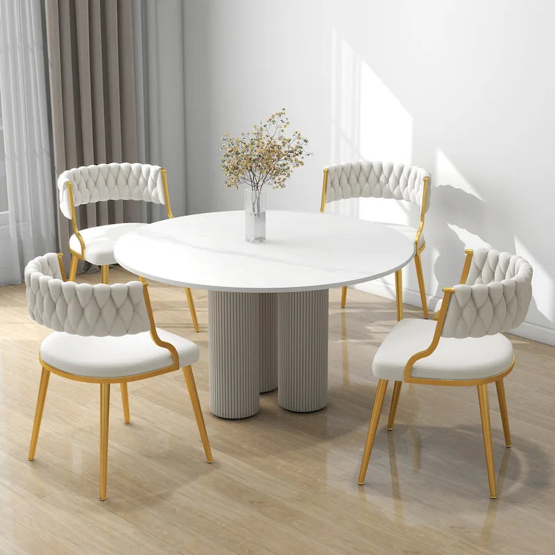 Velvet Dining Chairs with Gold Metal Legs and High-Density Cushion, Set of 4
