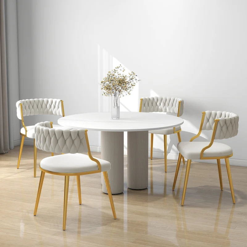 Velvet Dining Chairs with Gold Metal Legs and High-Density Cushion, Set of 4