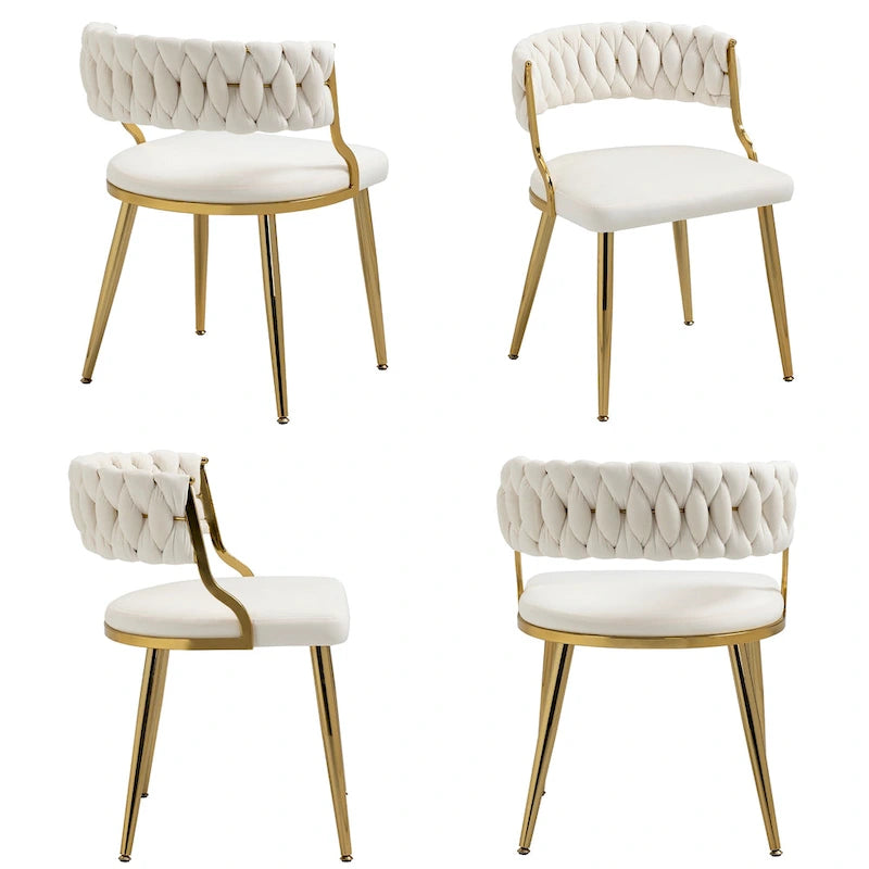 Velvet Dining Chairs with Gold Metal Legs and High-Density Cushion, Set of 4