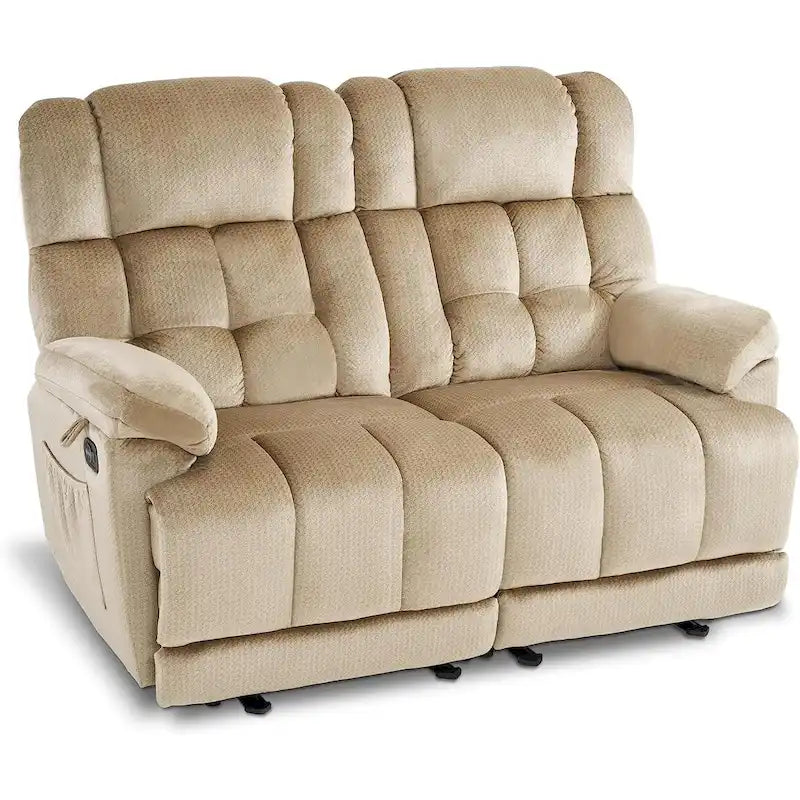 Electric Power Reclining Loveseat Sofa with Heat and Massage, Fabric