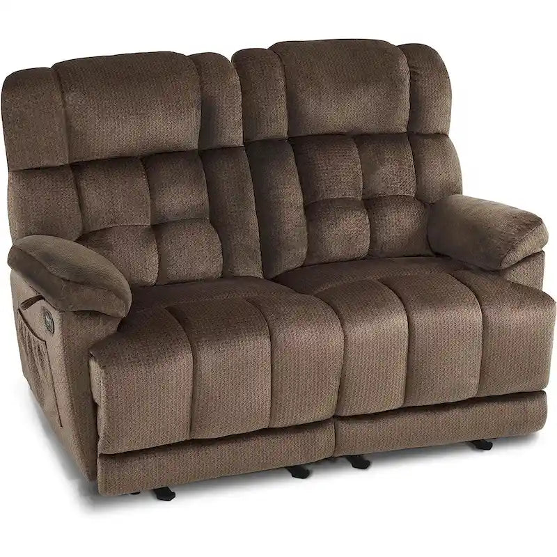 Electric Power Reclining Loveseat Sofa with Heat and Massage, Fabric