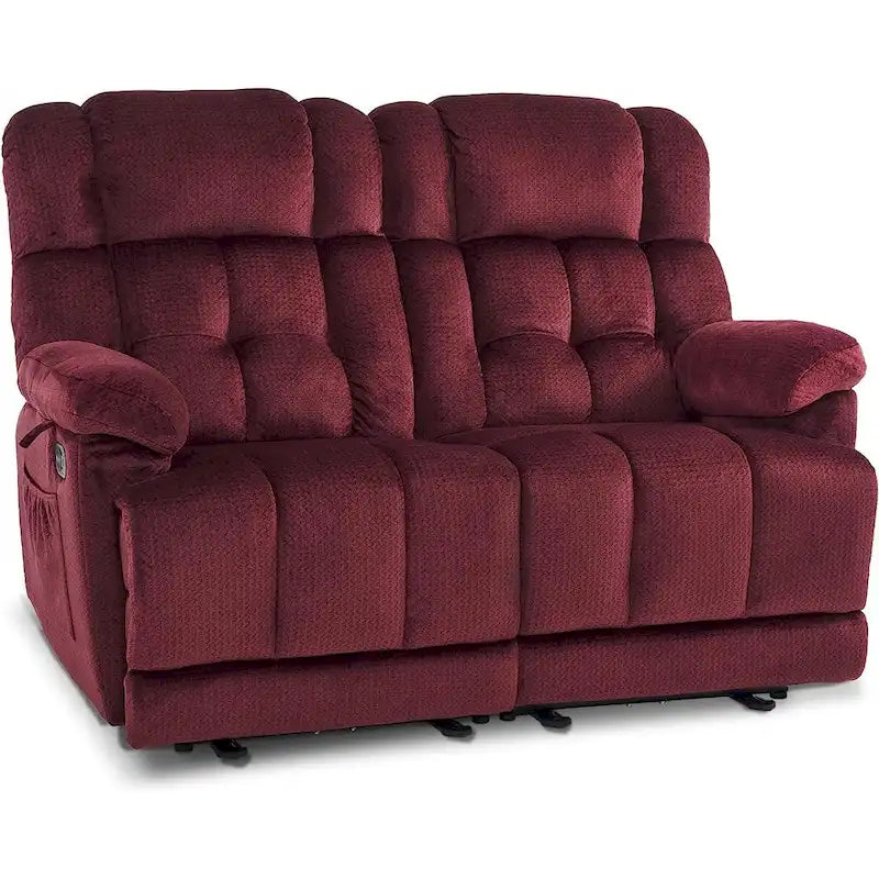 Electric Power Reclining Loveseat Sofa with Heat and Massage, Fabric
