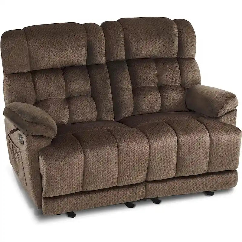 Electric Power Reclining Loveseat Sofa with Heat and Massage, Fabric