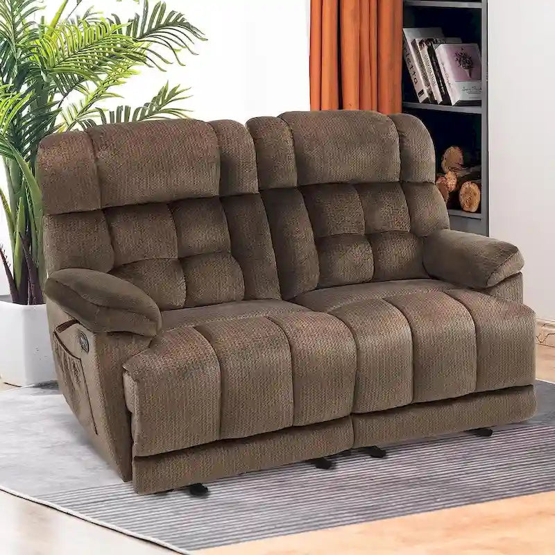 Electric Power Reclining Loveseat Sofa with Heat and Massage, Fabric