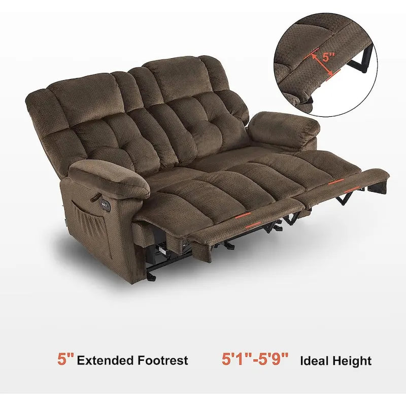 Electric Power Reclining Loveseat Sofa with Heat and Massage, Fabric