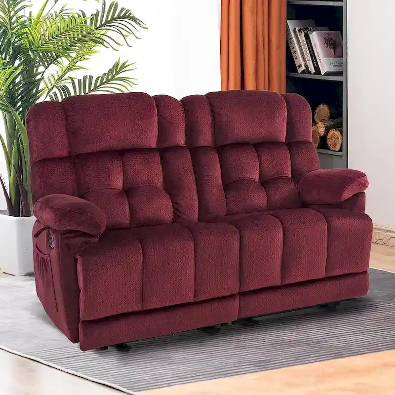 Electric Power Reclining Loveseat Sofa with Heat and Massage, Fabric