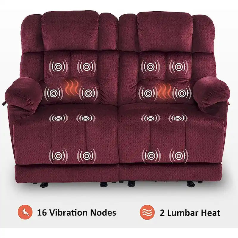 Electric Power Reclining Loveseat Sofa with Heat and Massage, Fabric