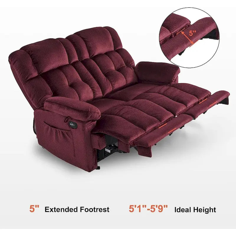 Electric Power Reclining Loveseat Sofa with Heat and Massage, Fabric