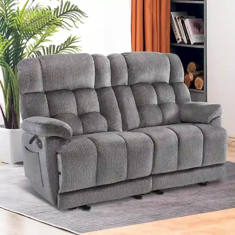Electric Power Reclining Loveseat Sofa with Heat and Massage, Fabric