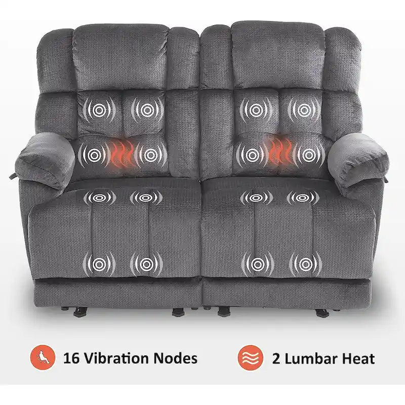 Electric Power Reclining Loveseat Sofa with Heat and Massage, Fabric