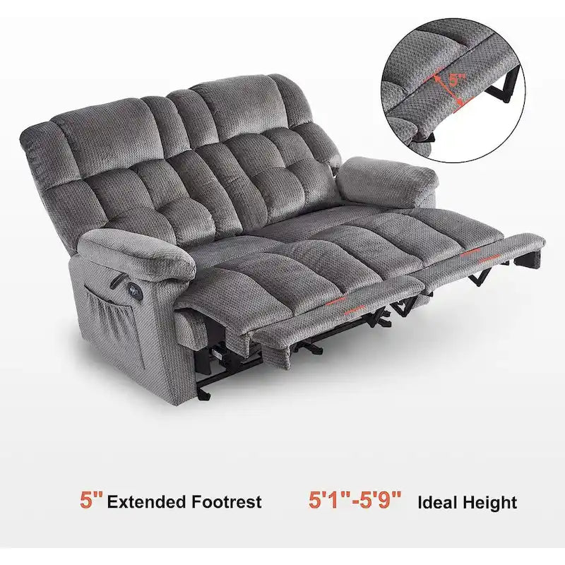 Electric Power Reclining Loveseat Sofa with Heat and Massage, Fabric