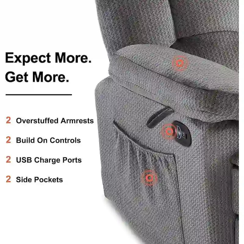 Electric Power Reclining Loveseat Sofa with Heat and Massage, Fabric
