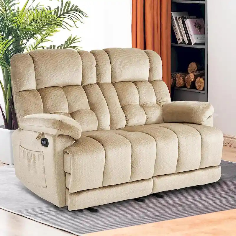 Electric Power Reclining Loveseat Sofa with Heat and Massage, Fabric
