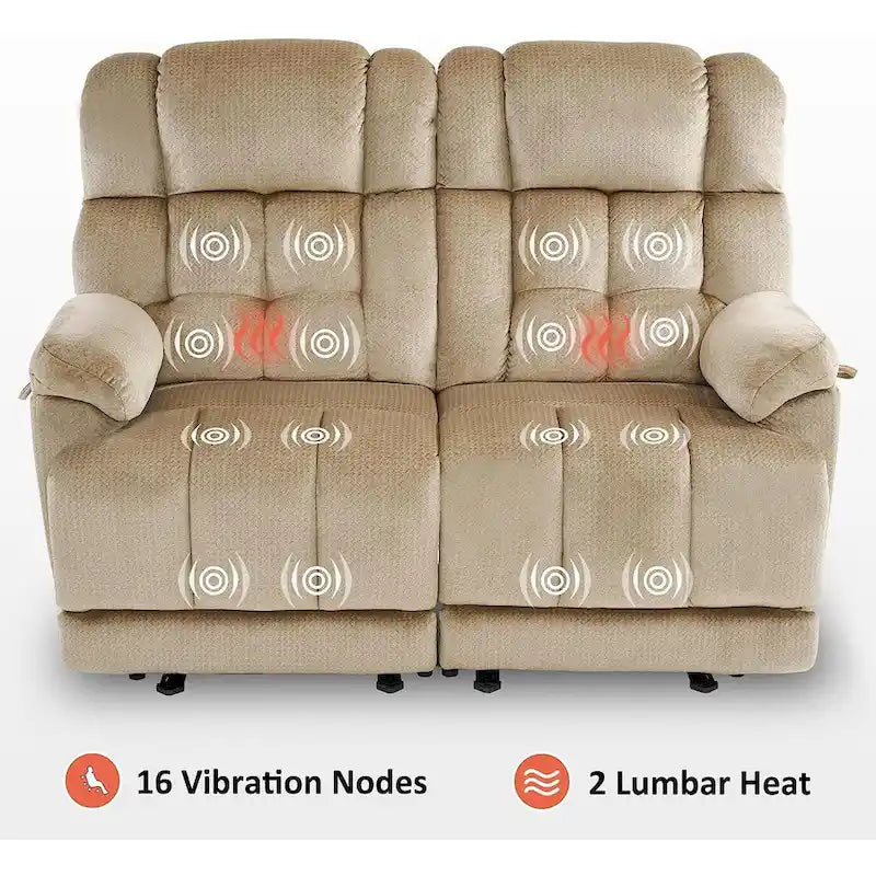 Electric Power Reclining Loveseat Sofa with Heat and Massage, Fabric