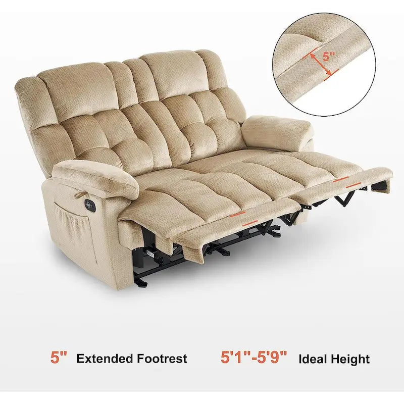Electric Power Reclining Loveseat Sofa with Heat and Massage, Fabric