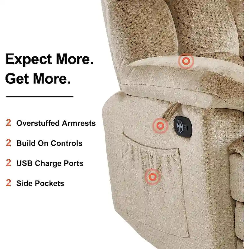 Electric Power Reclining Loveseat Sofa with Heat and Massage, Fabric