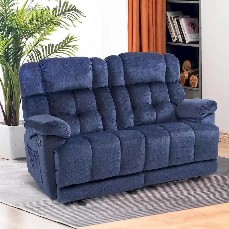 Electric Power Reclining Loveseat Sofa with Heat and Massage, Fabric