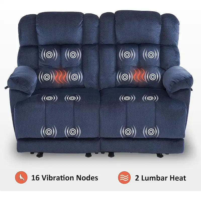 Electric Power Reclining Loveseat Sofa with Heat and Massage, Fabric