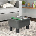 Small PU Leather Rectangular Ottoman Footstool with Solid Wood Legs