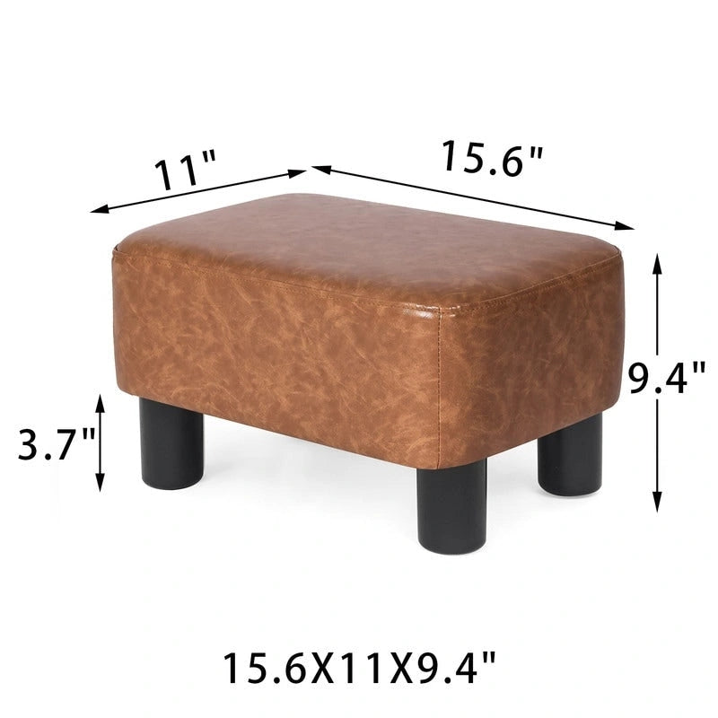 Small PU Leather Rectangular Ottoman Footstool with Solid Wood Legs