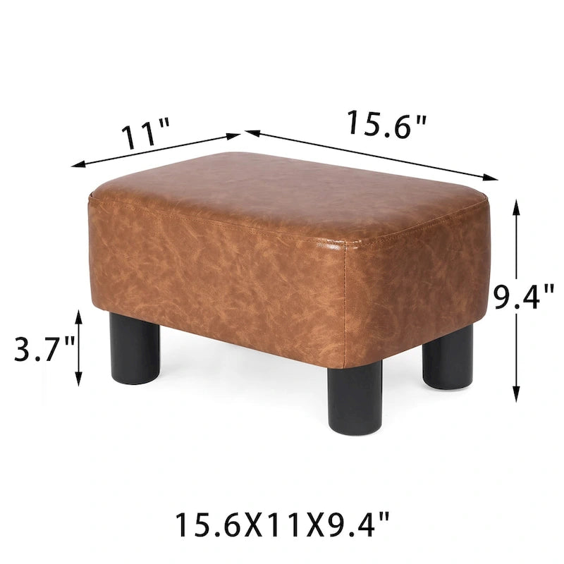 Small PU Leather Rectangular Ottoman Footstool with Solid Wood Legs