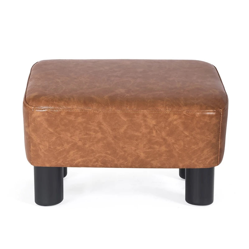 Small PU Leather Rectangular Ottoman Footstool with Solid Wood Legs