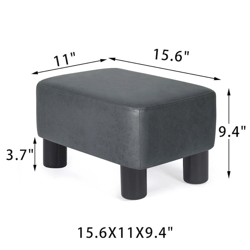 Small PU Leather Rectangular Ottoman Footstool with Solid Wood Legs