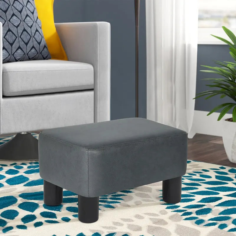 Small PU Leather Rectangular Ottoman Footstool with Solid Wood Legs