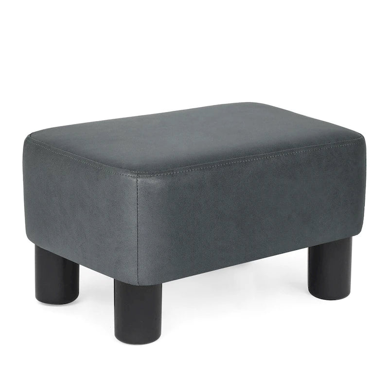 Small PU Leather Rectangular Ottoman Footstool with Solid Wood Legs
