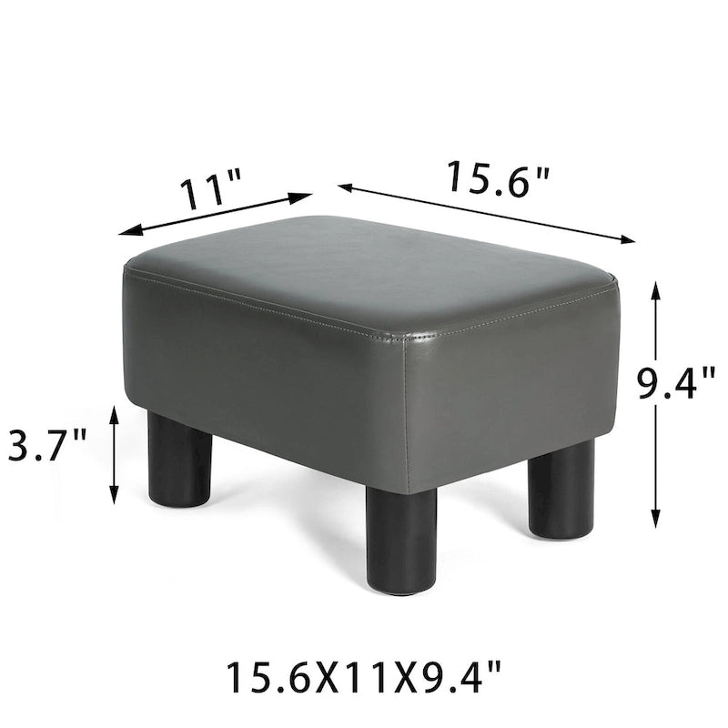 Small PU Leather Rectangular Ottoman Footstool with Solid Wood Legs