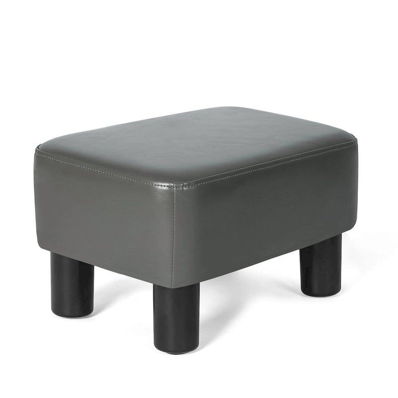Small PU Leather Rectangular Ottoman Footstool with Solid Wood Legs