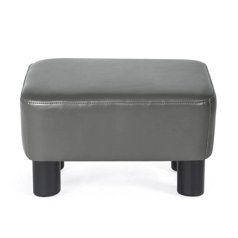 Small PU Leather Rectangular Ottoman Footstool with Solid Wood Legs