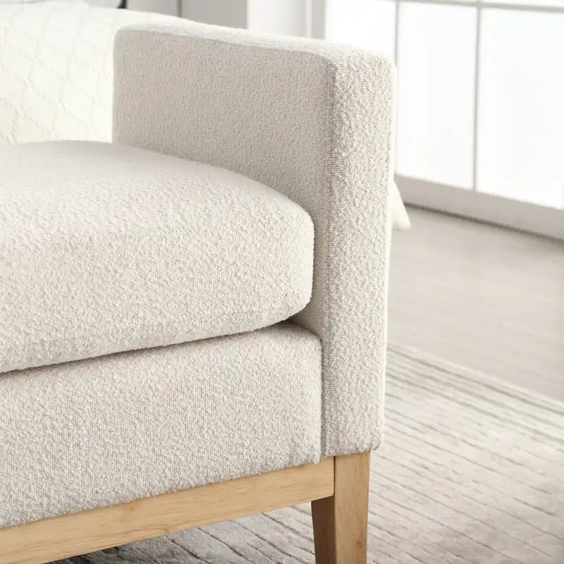 Modern Boucle Upholstered Bedroom Bench With Wood Legs,Entryway Bench