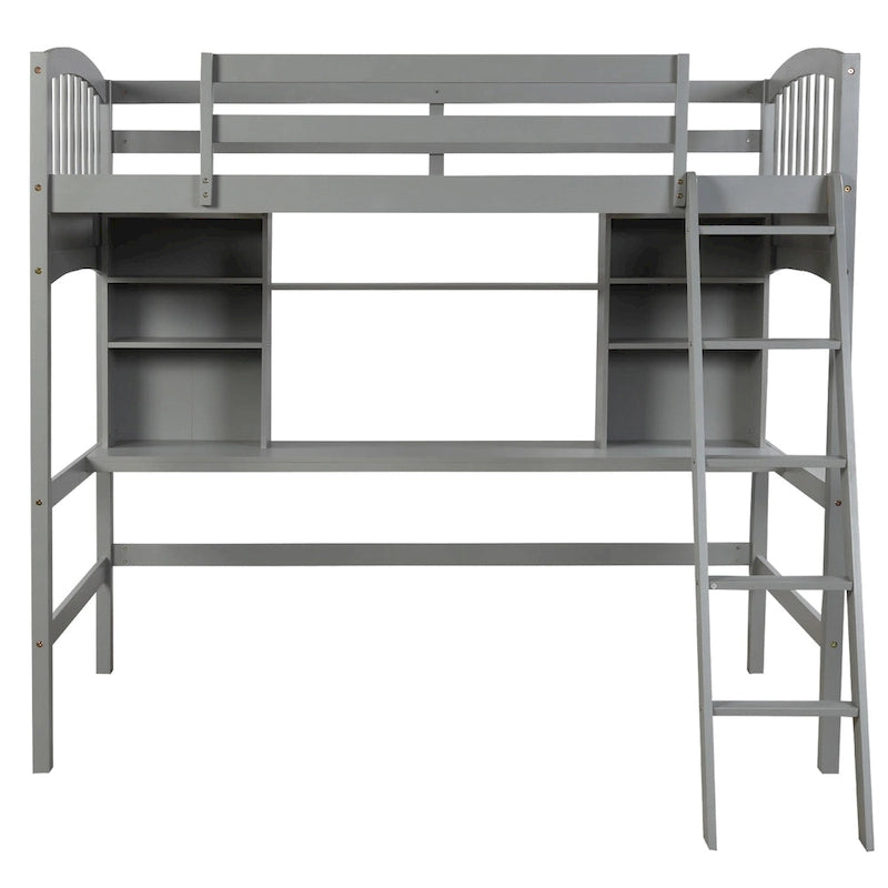 Twin Size Loft Bed with Built-In Desk, Storage Shelves and Ladder