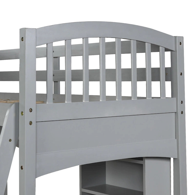 Twin Size Loft Bed with Built-In Desk, Storage Shelves and Ladder