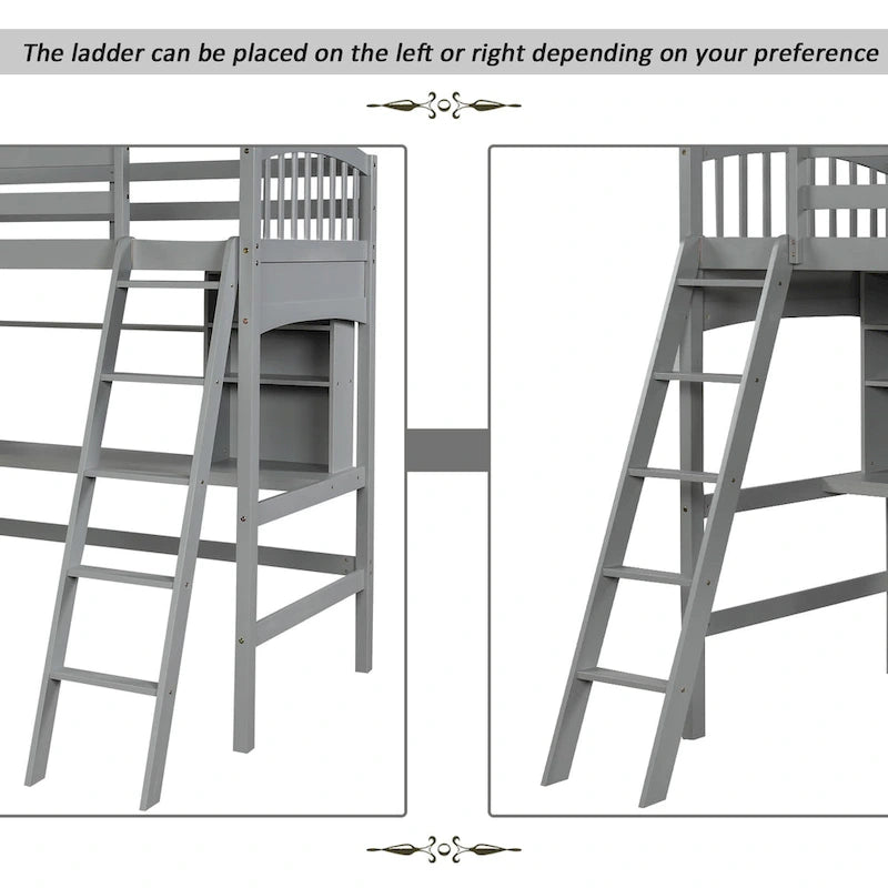 Twin Size Loft Bed with Built-In Desk, Storage Shelves and Ladder