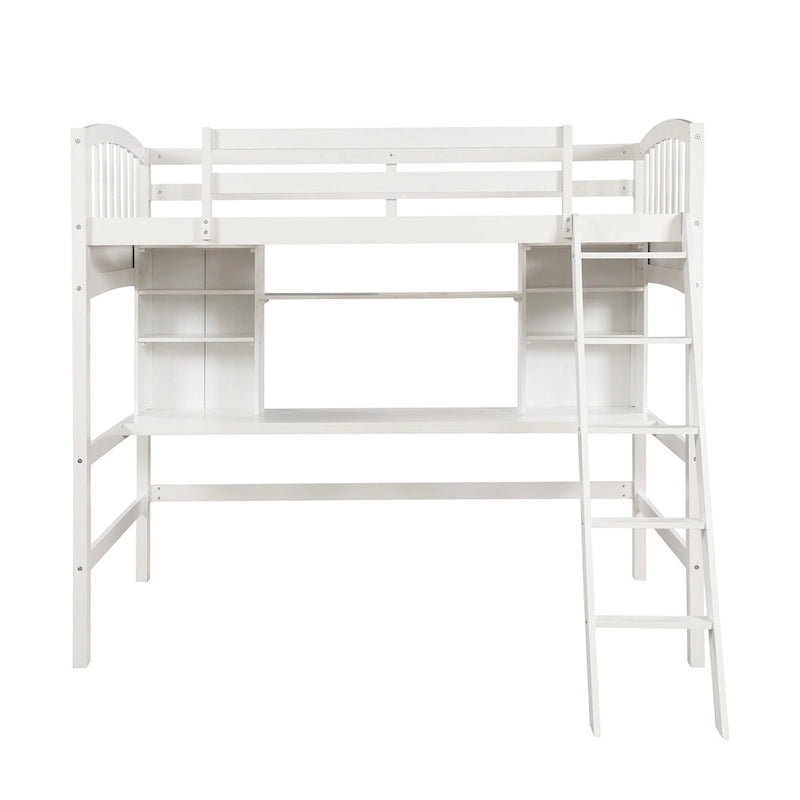 Twin Size Loft Bed with Built-In Desk, Storage Shelves and Ladder