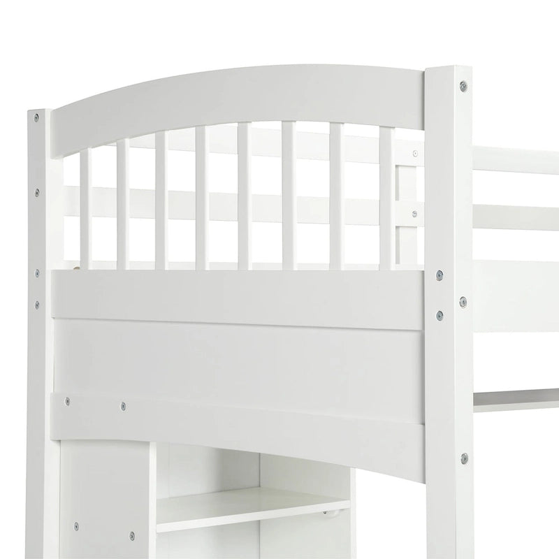 Twin Size Loft Bed with Built-In Desk, Storage Shelves and Ladder