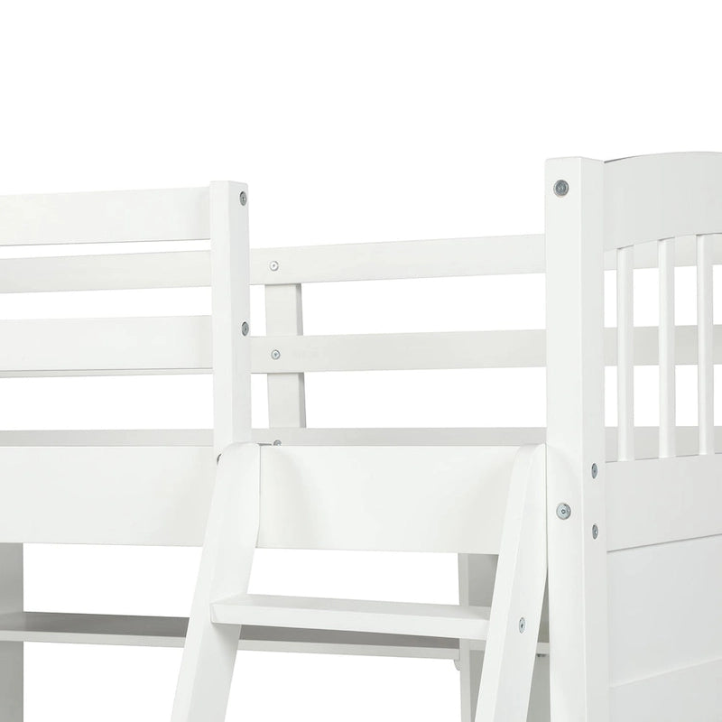 Twin Size Loft Bed with Built-In Desk, Storage Shelves and Ladder