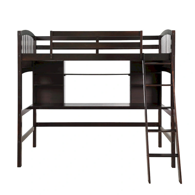 Twin Size Loft Bed with Built-In Desk, Storage Shelves and Ladder