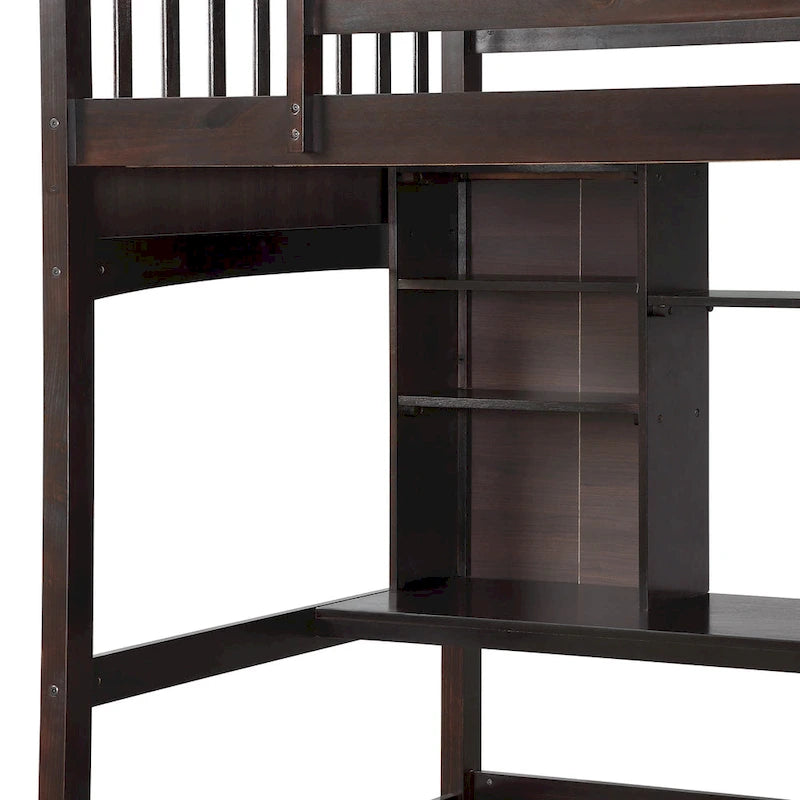 Twin Size Loft Bed with Built-In Desk, Storage Shelves and Ladder