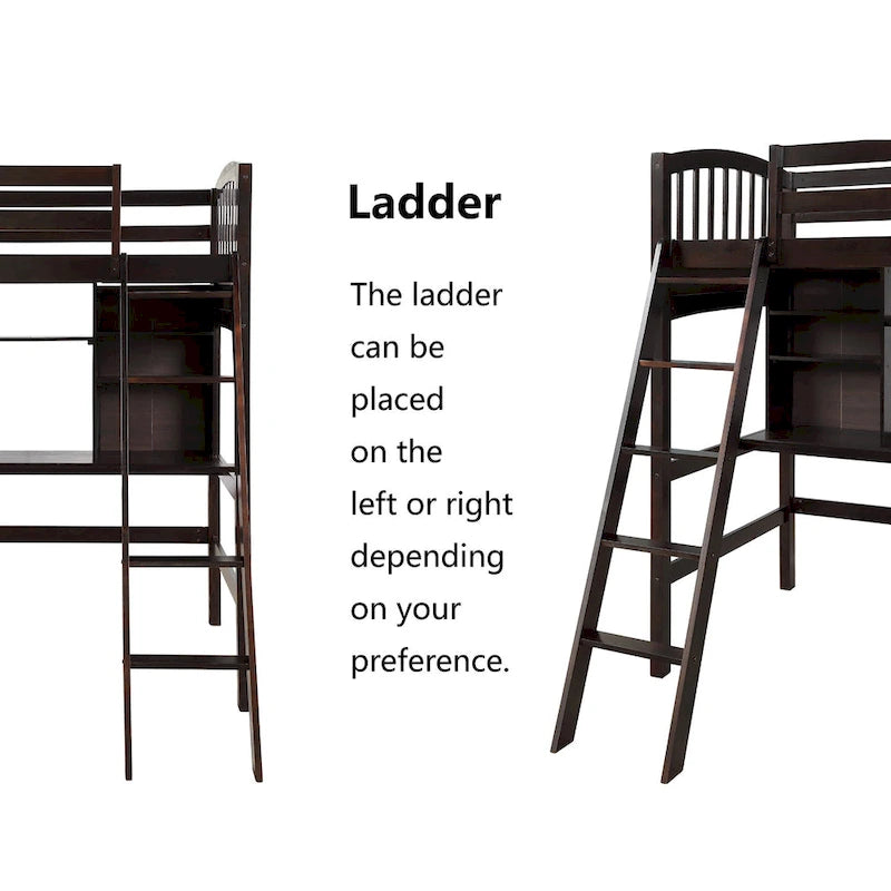 Twin Size Loft Bed with Built-In Desk, Storage Shelves and Ladder
