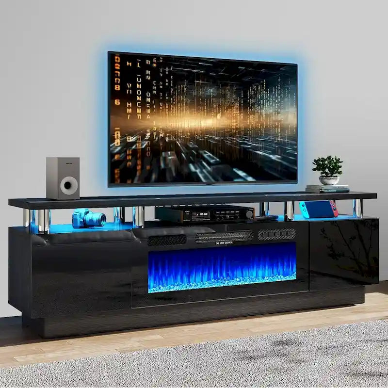 70-Inch TV Stand with 36-Inch Electric Fireplace and LED Lighting