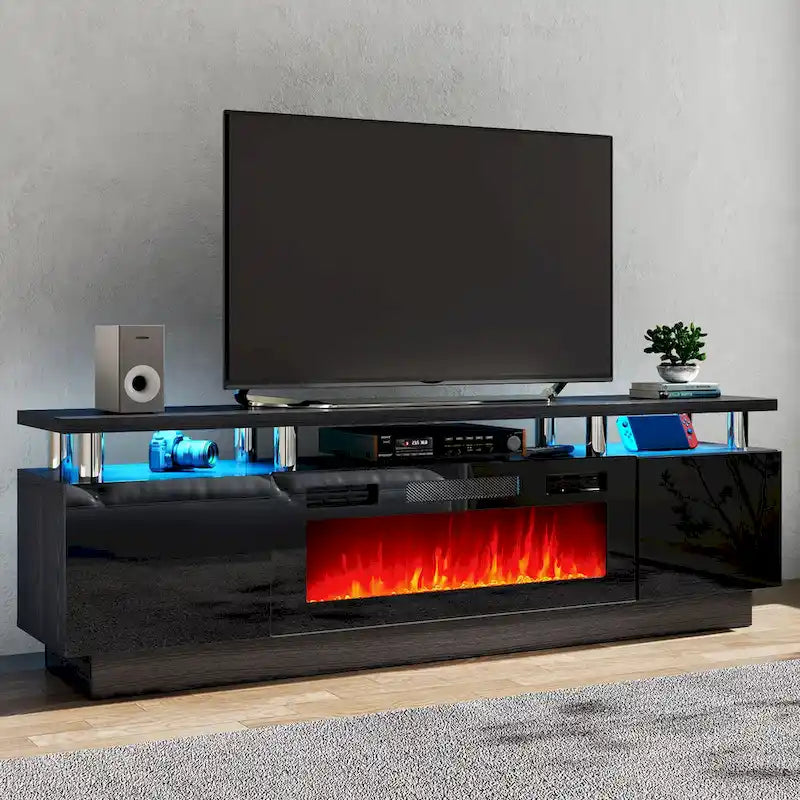 70-Inch TV Stand with 36-Inch Electric Fireplace and LED Lighting