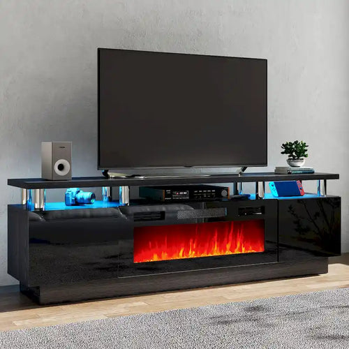 70-Inch TV Stand with 36-Inch Electric Fireplace and LED Lighting