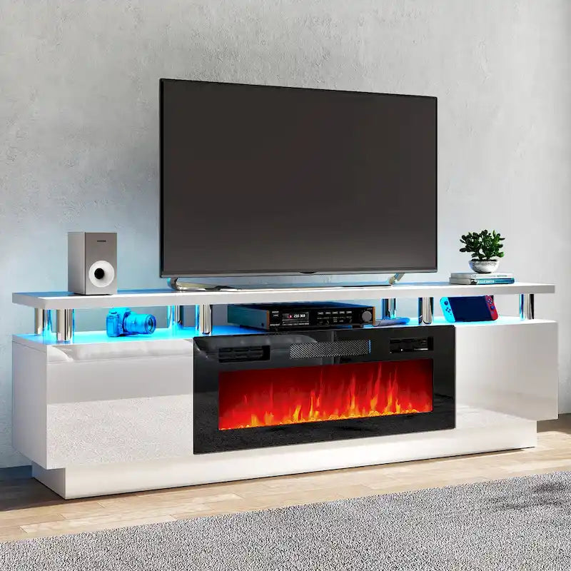 70-Inch TV Stand with 36-Inch Electric Fireplace and LED Lighting