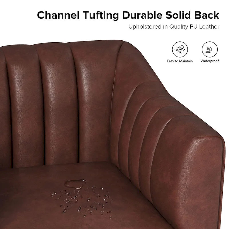 Industrial PU Leather Accent Chairs with Channel Tufting and Black Metal Legs, Set of 2