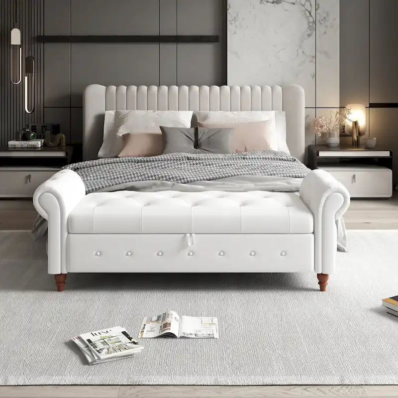63-Inch Tufted Storage Ottoman Bench with Rolled Arms